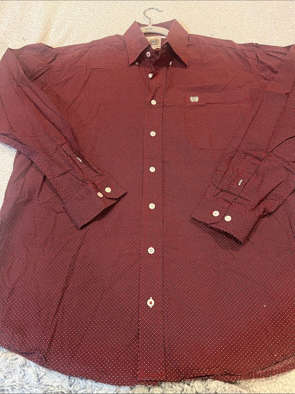 Cinch Men'Small Red Geometric Print Long Sleeve Button-Down Western Shirt &